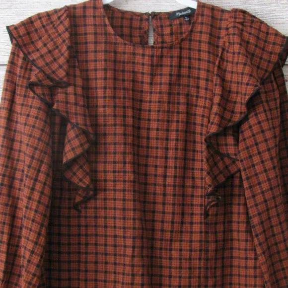 Madewell Plaid Ruffled Long Sleeve Top - Picture 6 of 7